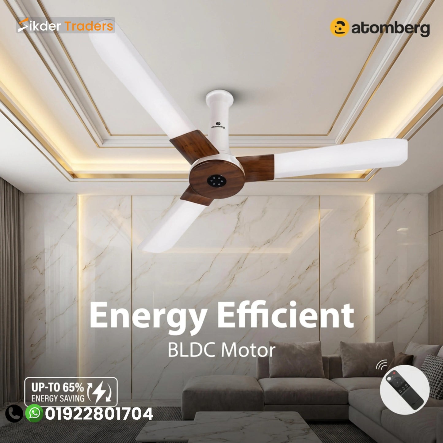 Atomberg Studio+ 48" 35W BLDC motor Energy Saving Anti-Dust Speed Indicator Light Ceiling Fan with Remote Control