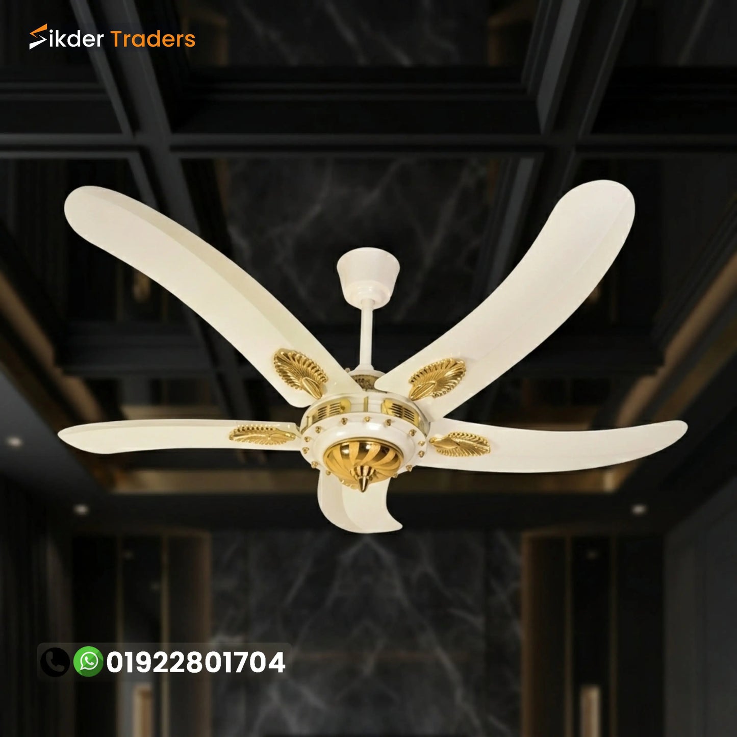 Pakistani 5 Blades Off White Golden 56" Inch ceiling fan