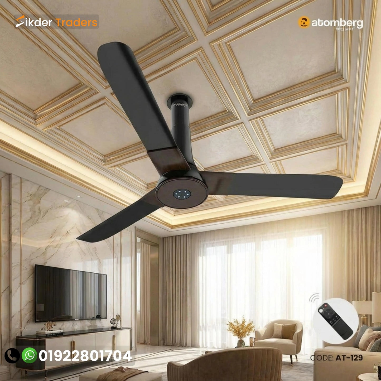 Atomberg Studio+ 48" 35W BLDC motor Energy Saving Anti-Dust Speed Indicator Light Ceiling Fan with Remote Control