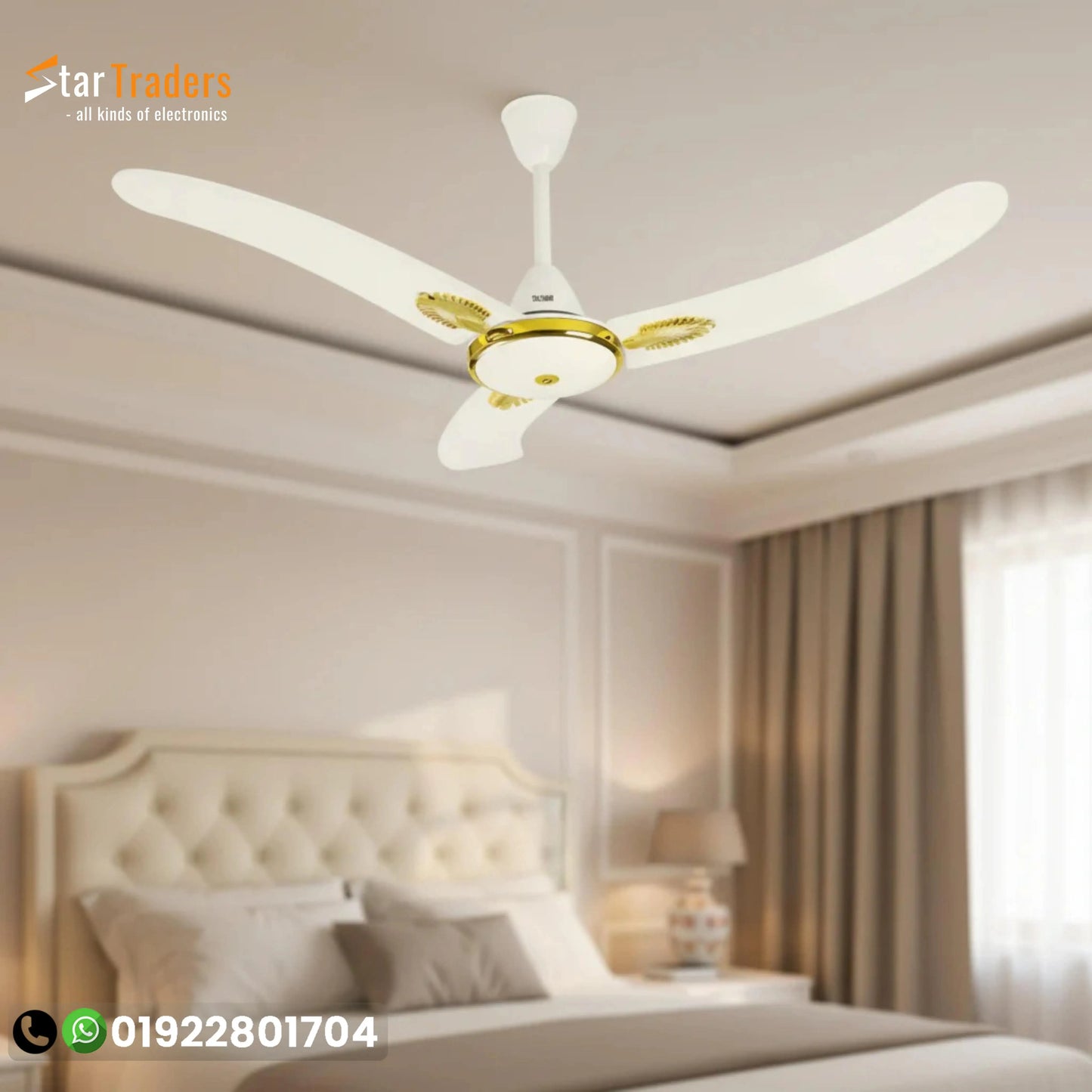 Pakistani 3 Blades 56" Inch Off White Gold Ceiling Fan