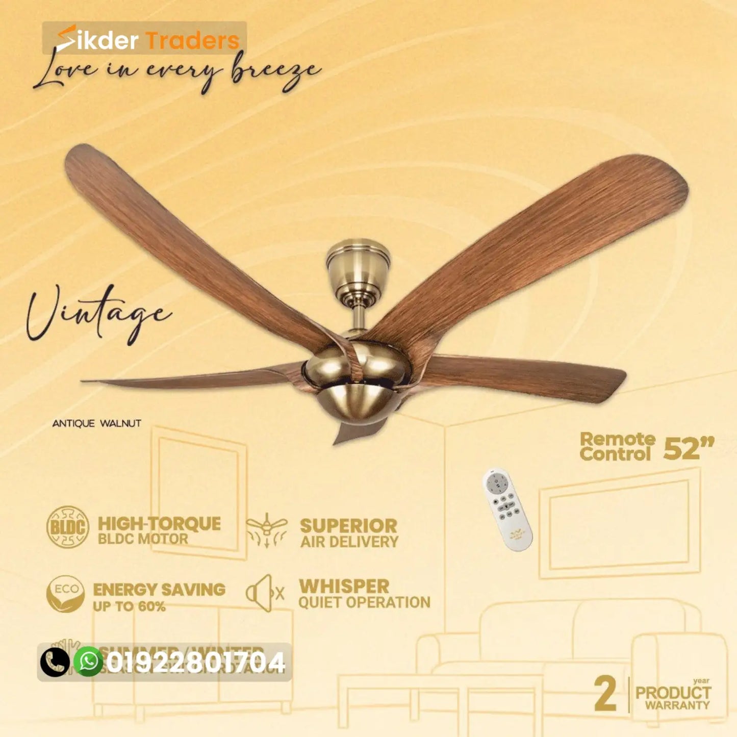 5 Blades Bldc Abs Dark Wood 56" inch Ceiling Fan
