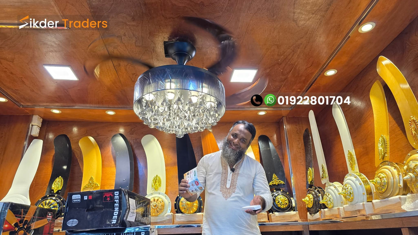 1050mm Chandilier Crystal Black Diamond Ceiling Fan